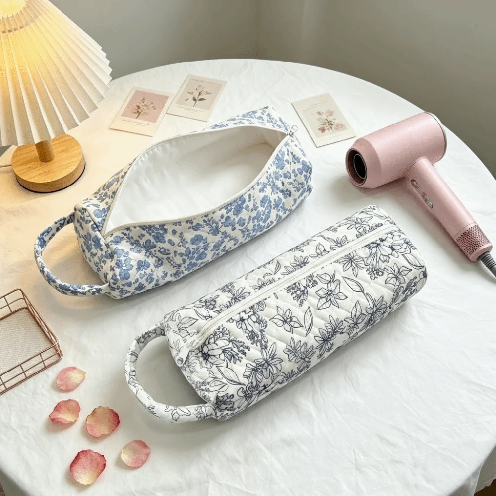 New Quilting Cotton Hair Dryer Storage Bag with Handle Large Capacity Curler Storage Bag Dustproof Hair Dryer Protective Case