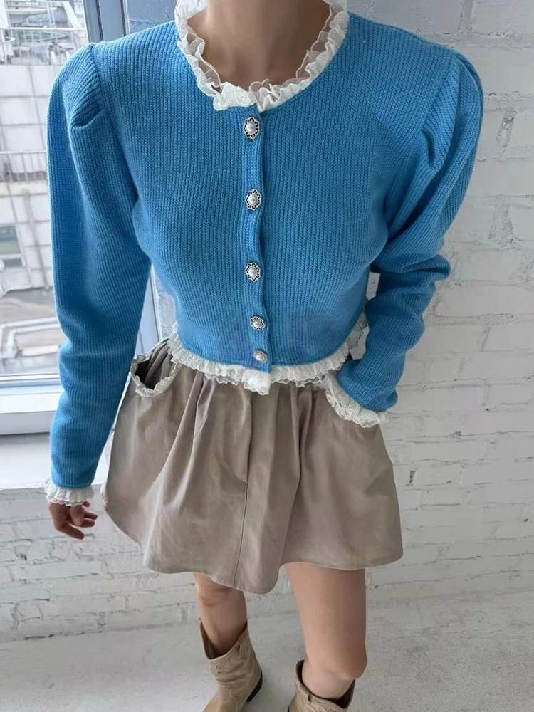 Dongda Gate Colletto in pizzo floreale vintage Bottoni perlato Cardigan aperto lavorato a maglia dimagrante Faion Commute Sle Long Sve da donna