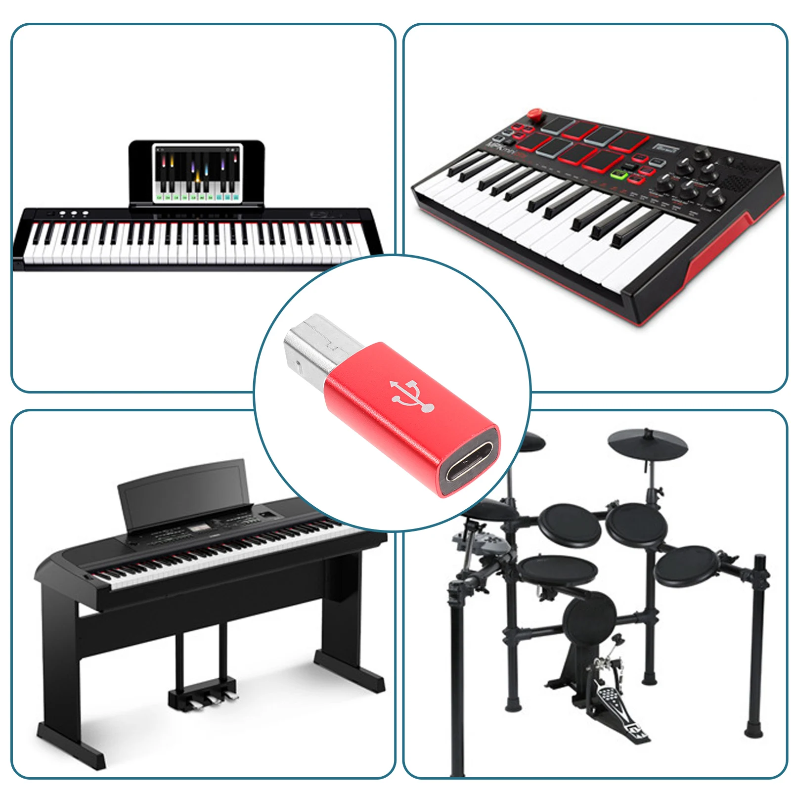 

Type-C To Usb B Adapter Aluminum Alloy For Electric Piano Electronic Drum Mixer Guitar Audio Converter Stereo Cable Connector