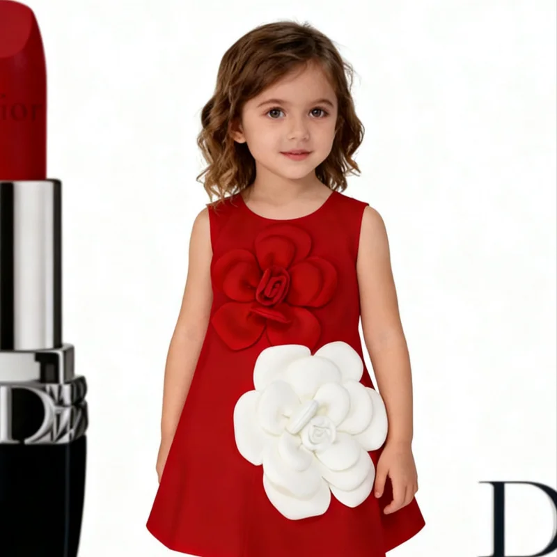 

Christmas Girls Princess New Dress Three-dimensional Flower Sleeveless fashionAWord Dress