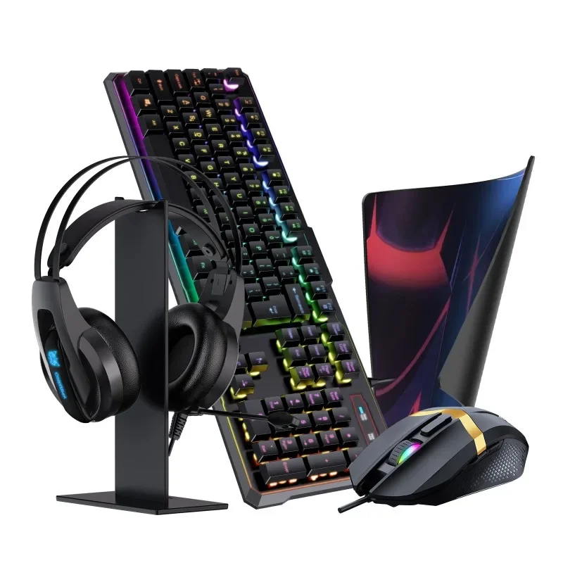 

Onikuma 5-in-1 game set, game headset, mouse, keyboard holder, mouse pad, customized from the factory.