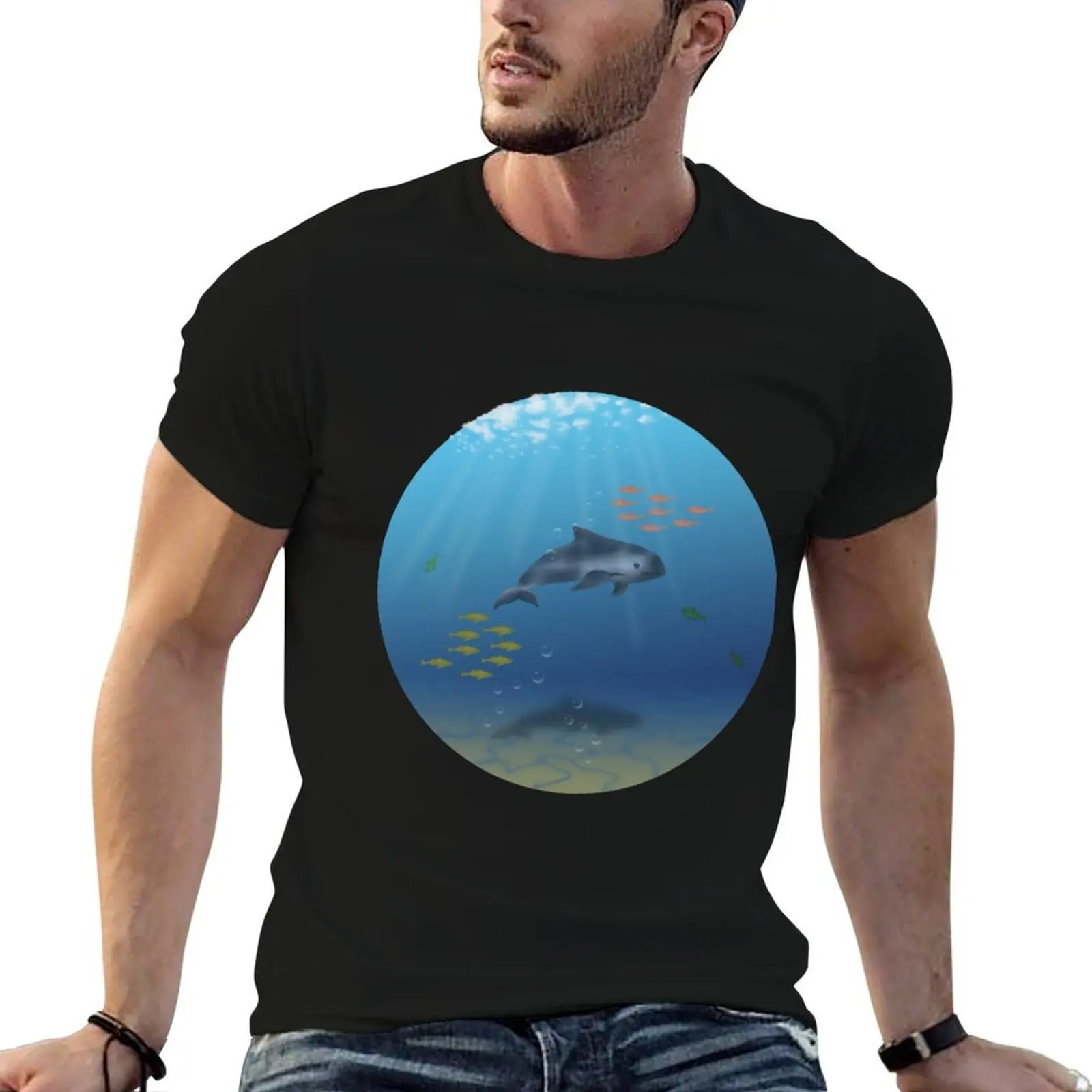Camiseta Vaquita marina, camisetas con estampados, camiseta para hombre, camisetas de algodón de alta calidad para hombre, camiseta ajustada