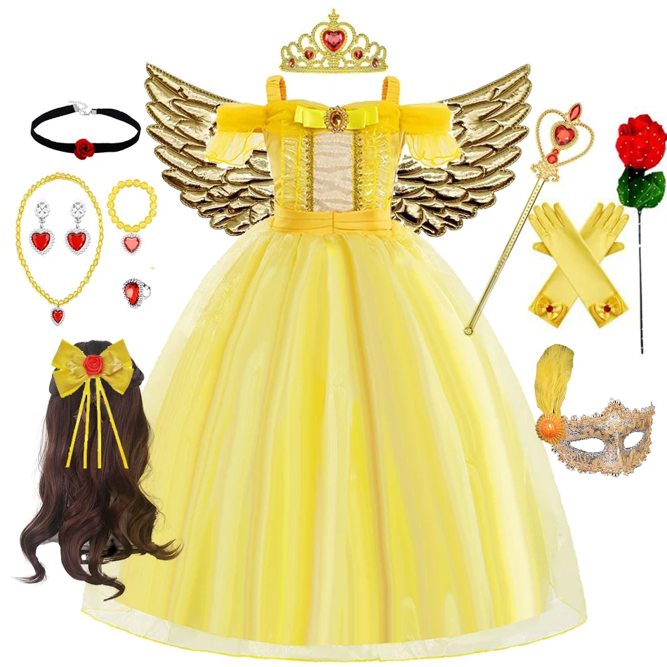 Child Princess Costume Halloween Beauty and the Beast Cospaly Fancy Bella Dress Kids Prom Gowns Belle Costumes Girls