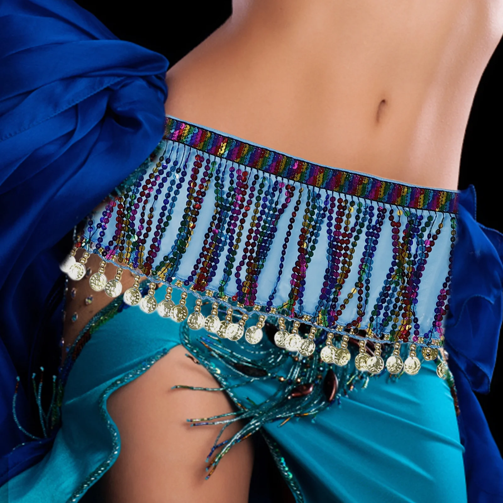 الشيفون الترتر وشاح الورك قابل للتعديل تنورة رقص البطن لأداء المرحلة هالوين زي الخصر وشاح شرابة التفاف