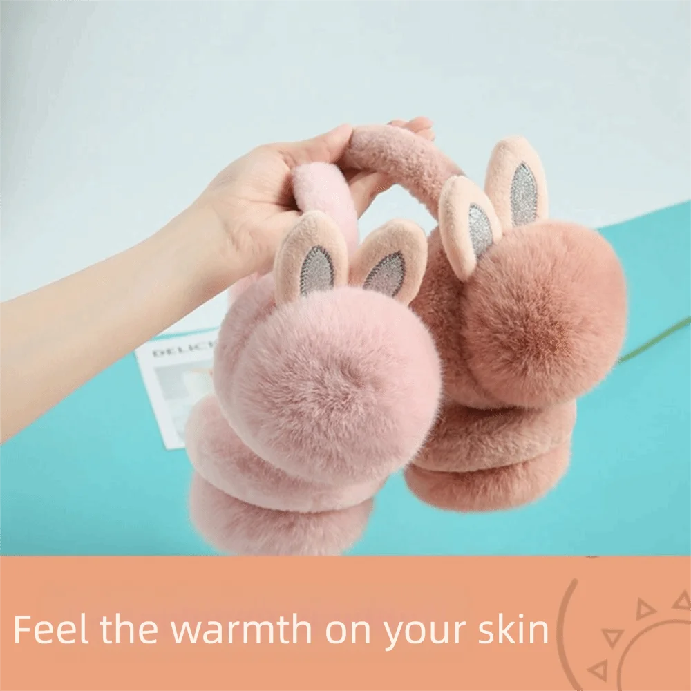 Милые кроличьи уши, теплые уши, мягкий зимний аксессуар, защита от холода, ушные чехлы, утолщенные зимние наушники для холодной погоды