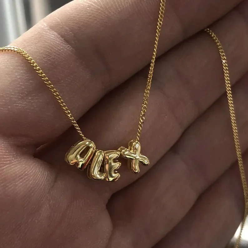 Customized Mini Bubble Balloon Initial Letter Pendant Necklace Gold Plated Personalized Chunky Alphabet Necklace Charm Jewelry