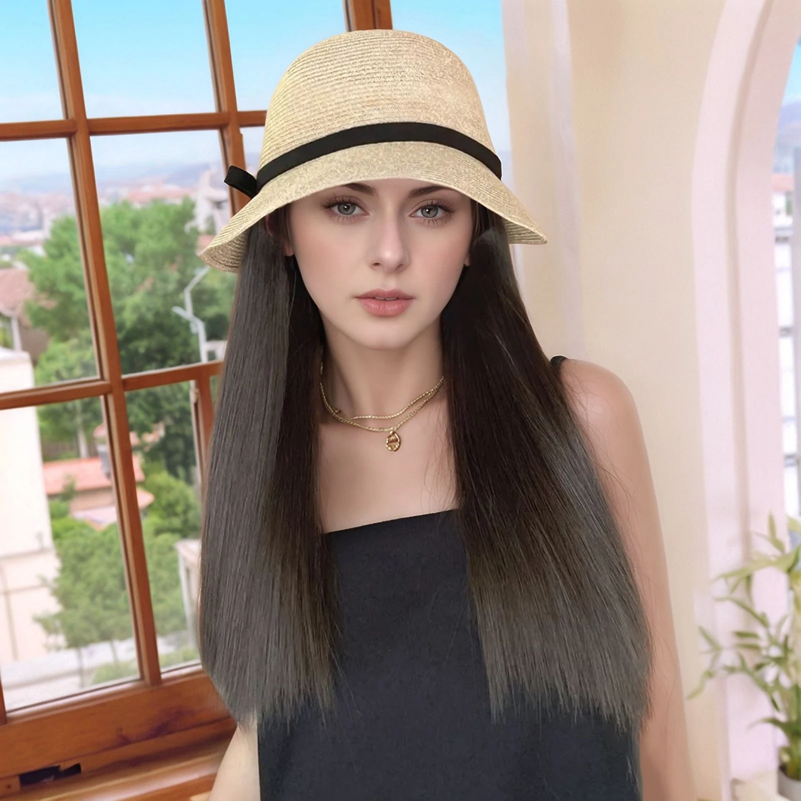 Chapéu de pescador de verão peruca para mulheres aparência natural perucas respiráveis chapéus para compras ou outras atividades ao ar livre dropshipping