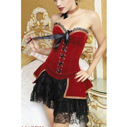 Wholesale sexy red sleeveless irregular push up corset shaper dress plus size gothic women corsets skirt lace up bustier&corsets