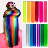 Synthetic 10Pcs Colored Party Highlights Clip in Hair Extensions for Girls Multi-colors Straight Hair  Hairpieces for Daily Use