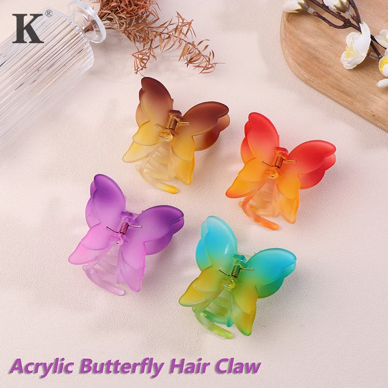 Hair Claw Butterfly Hairpin Clips Gradient Tie-Dye Colored Hair Styling Tools Barrettes Women Girls Hair Accessories