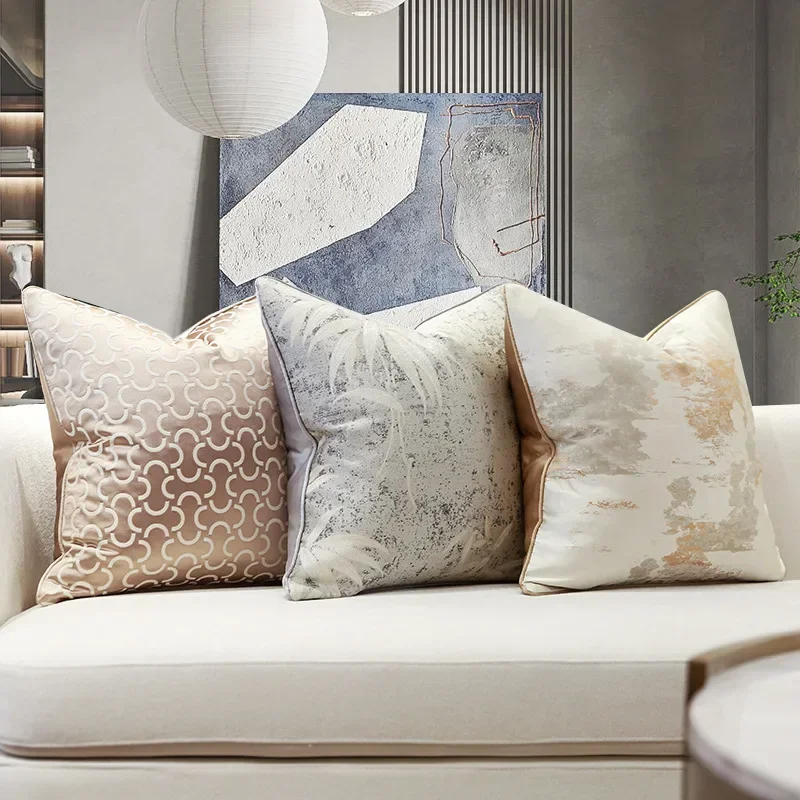 

Luxury Jacquard Cushion Cover Beige Grey Decorative Sofa Cushion Case Pillow Cover For Home Hotel Sofa Decor Car Bed Pillowcase