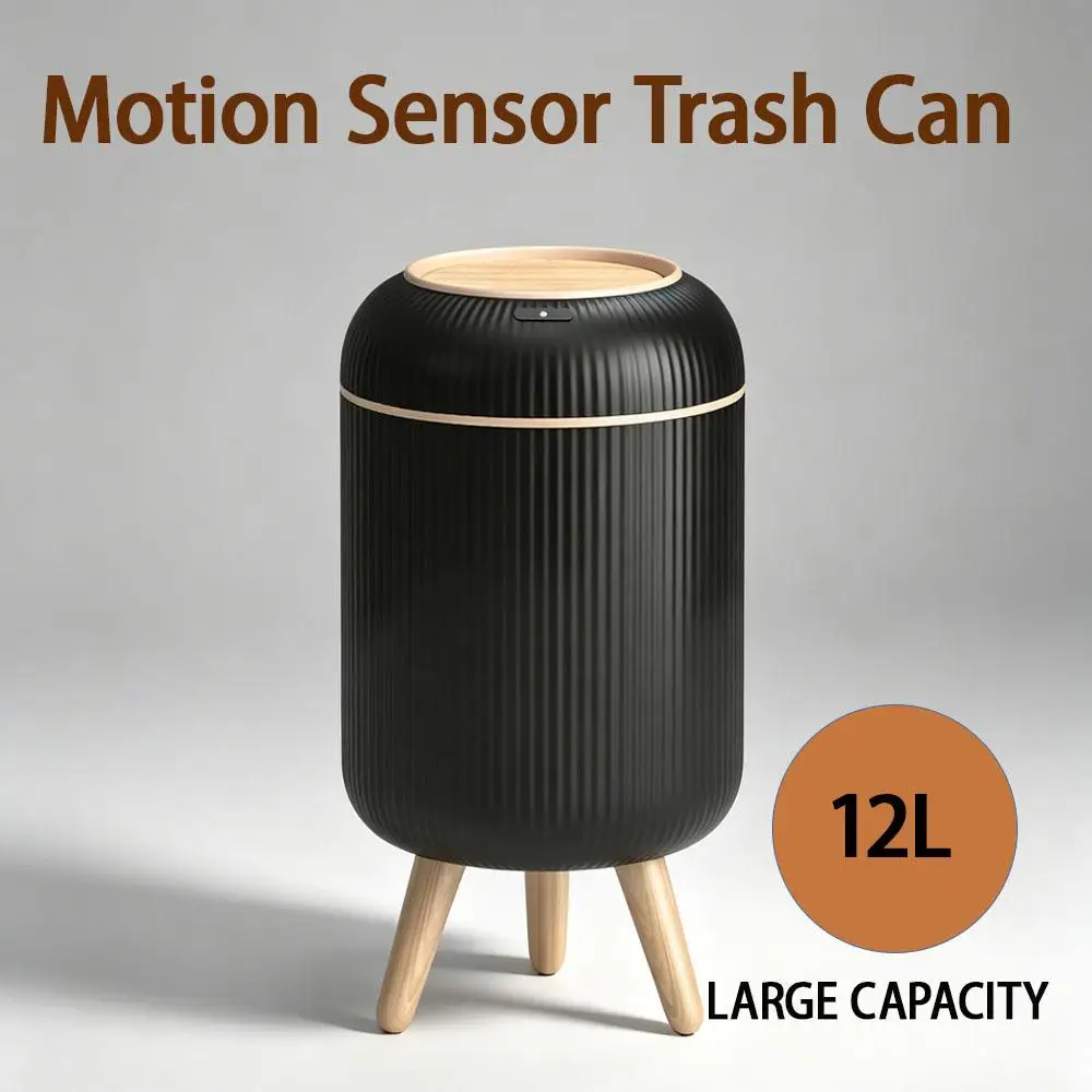 Smart WiFi Automatic Sensor Trash Can with Wooden Legs, 0.3s Fast Touchless Motion Garbage Bin, Silent Auto Closing Waste Bucket for Bathroom Bedroom Home Decor