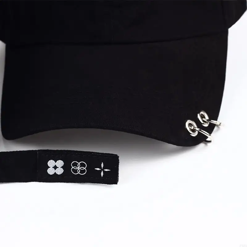 P88A Men Women Plain Solid Color Black Baseball with 2 Metal Rings Harajuku Hip Hop Adjustable for Snapback Trucker Hat