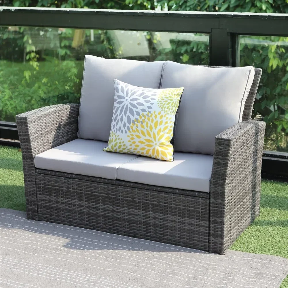 for 4 Piece Patio Furniture Sets, All-Weather Wicker Conversation Set, Rattan Sectional Sofa Chair, Outdoor Patio Furniture Sets