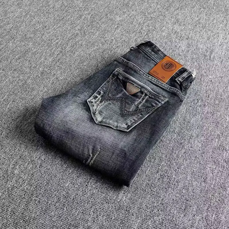 Newly Designer Fashion Men Jeans Retro Black Blue Elastic Slim Fit Frayed Ripped Jeans Men Vintage Casual Denim Pants Hombre