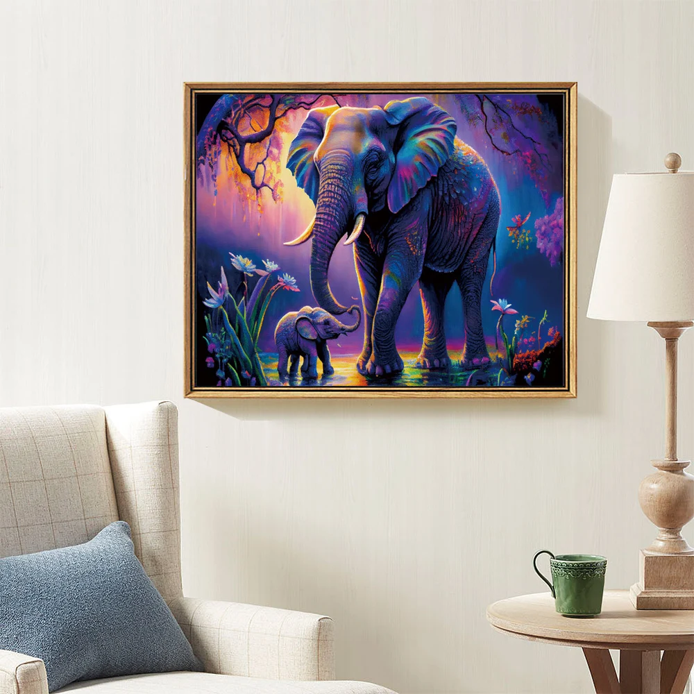 Pintura de diamantes 5d Diy, elefante del bosque de fantasía, mosaico de animales de dibujos animados, Kits de punto de cruz de diamantes de imitación, decoración del hogar