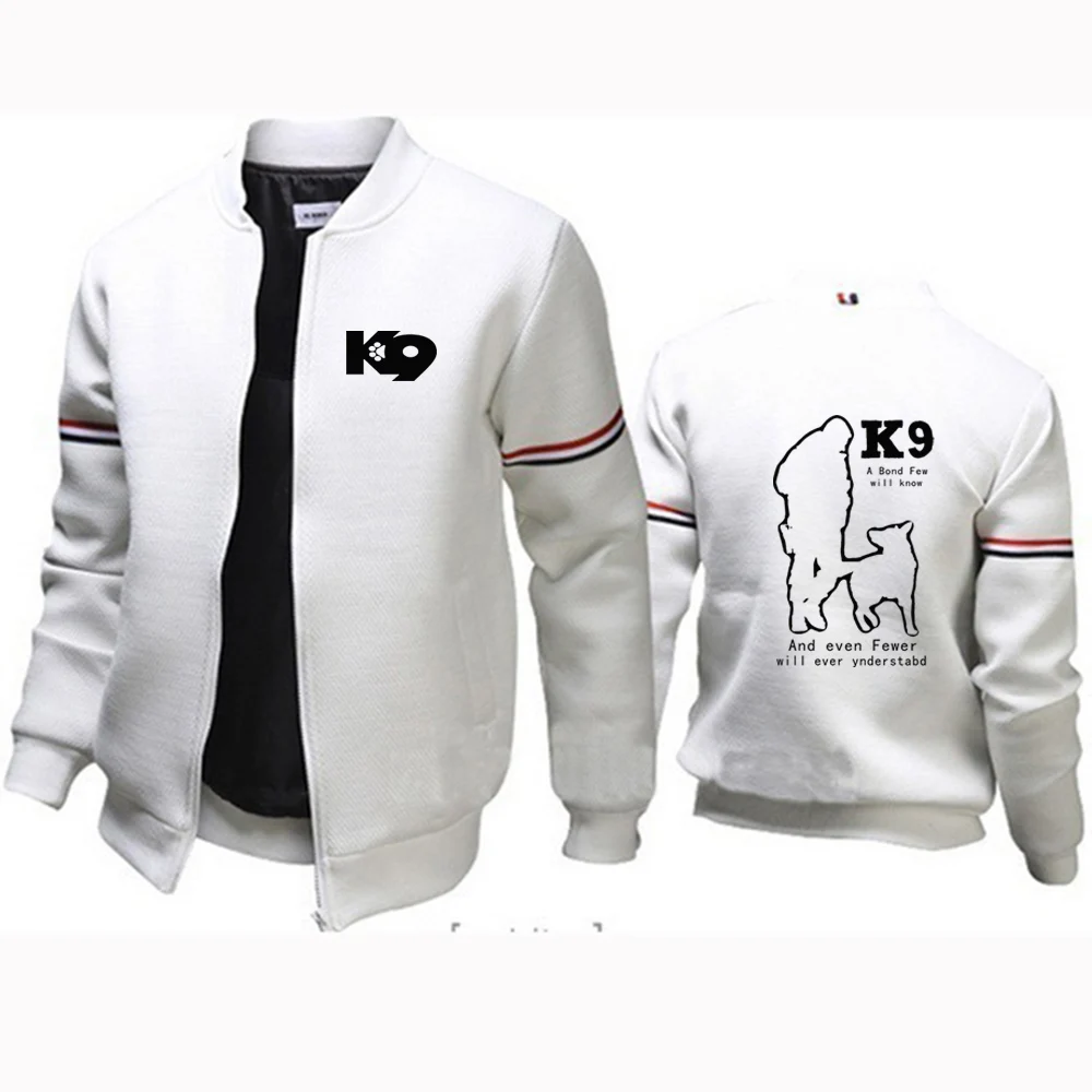 TRAINER K9 Team K9 Unit Malinois Men's New Fashion Leisure Flight Jacket Round Collar Long Sleeves Solid Color Zipper Coat Top