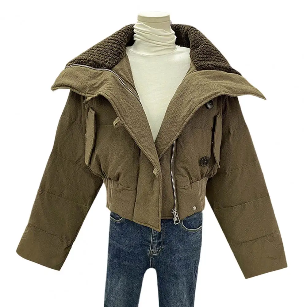 

Women Winter Cotton Coat High Collar Neck Protection Windproof Long Sleeves Short Type Jacket Thickened Padded Single-breasted S