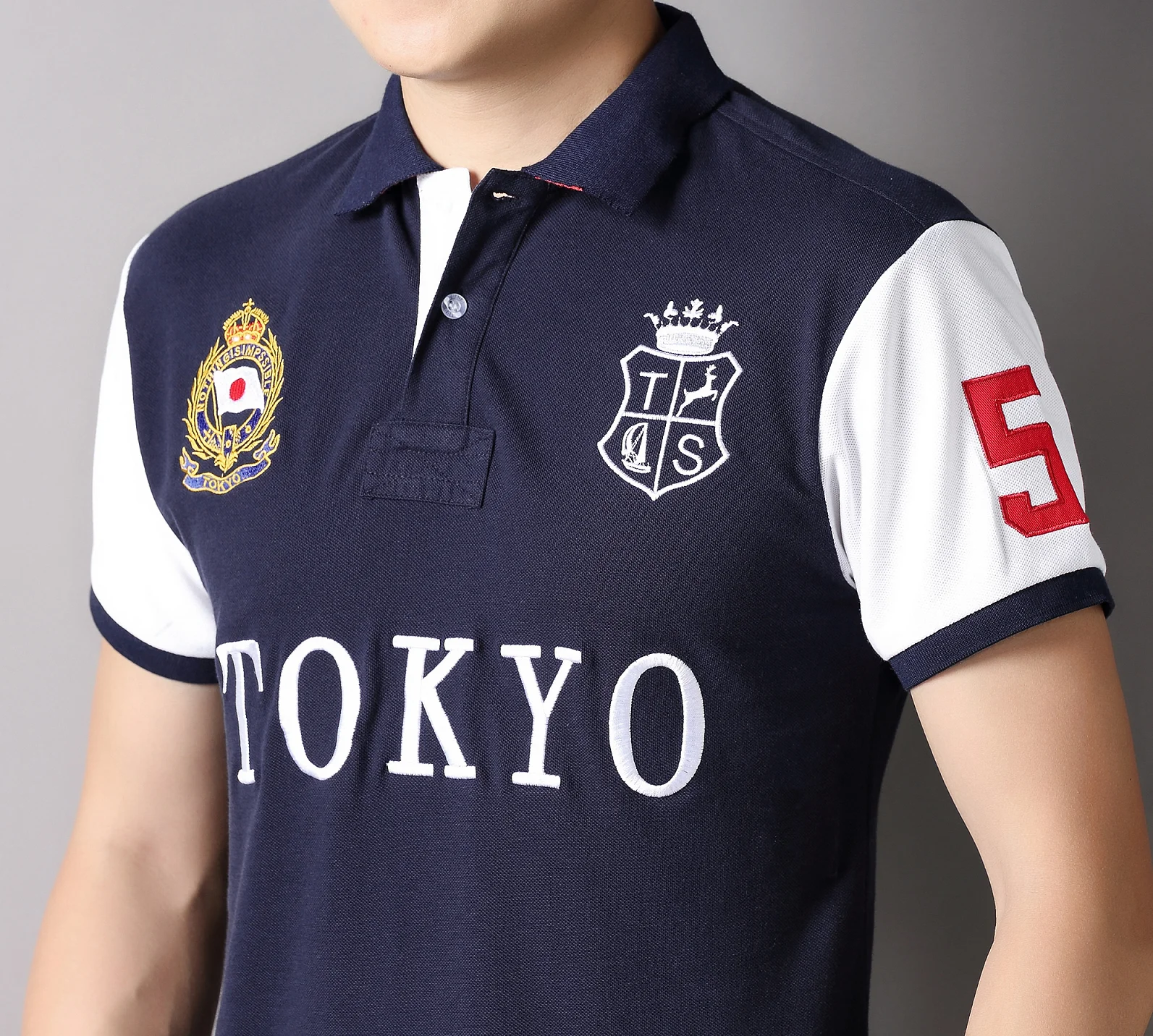 Men's polo shirt Tokyo Japan Royal short sleeve leisure sports party cotton embroidered luxury contrast color original design