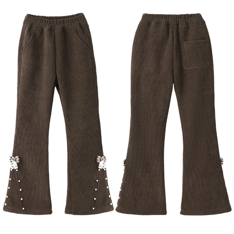 طفل الشتاء مضيئة السراويل فتاة الدافئة عارضة التمهيد قطع السراويل الحرارية مع الصوف مبطن الاطفال الأسود سميكة معزول Sweatpants 5-14 #4