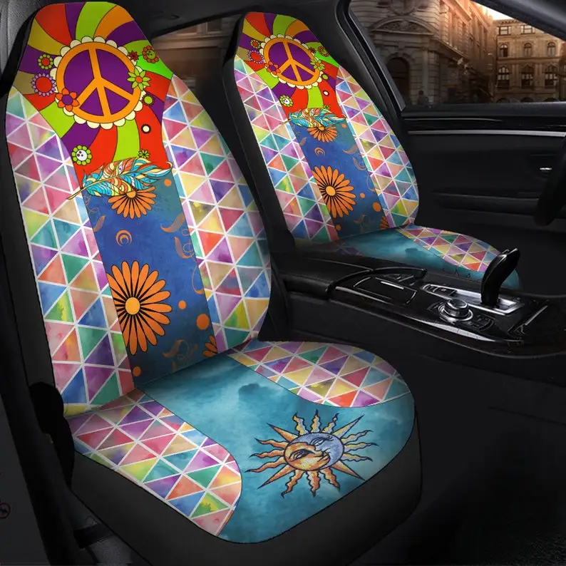 70s Hippie Style Colorful Car Seat Cover With Peace Sign Boho Universal Car Seat Covers, Vehicle Seat Protectors, Protect Car Se