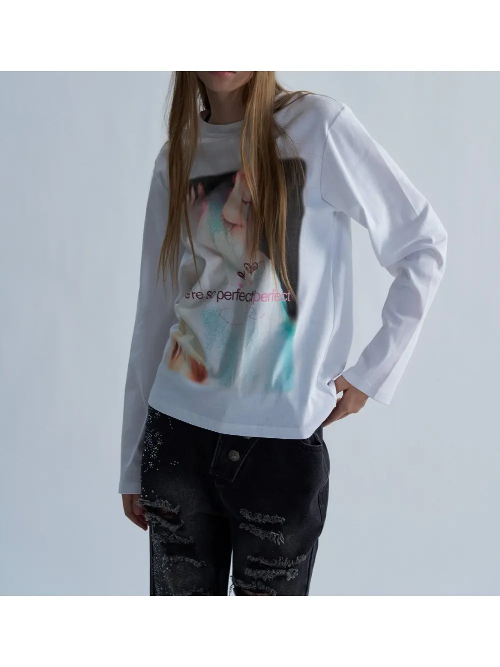 New Spring and Autumn Retro Punk Portrait Printed Long Sleeve T-shirt Top Street Trend Subculture Y2K Leisure Niche Hot Girl ins
