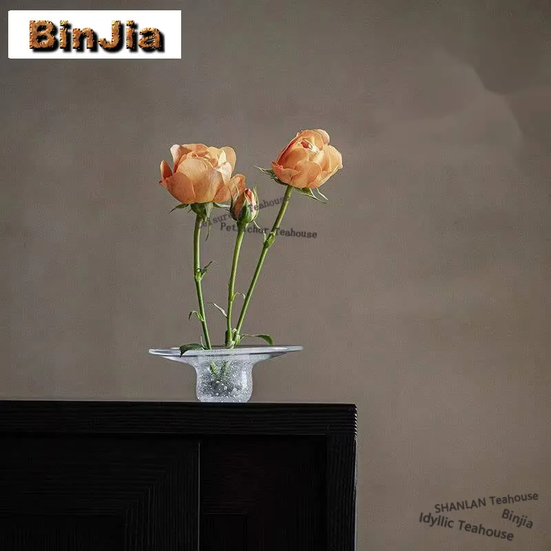 Handmade Glass High-feet Flower Pot Household Bubble Vase Small Plant Pot Creative Mini Flowerpot Tea Ceremony Ornaments Gifts