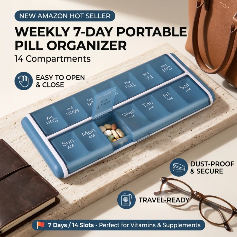 14 Grids Plastic 7-Day Week Pill Organizer Dustproof Moisture-proof Multifunction Fish Oil Vitamin Medicine Box Daily Pill Cases