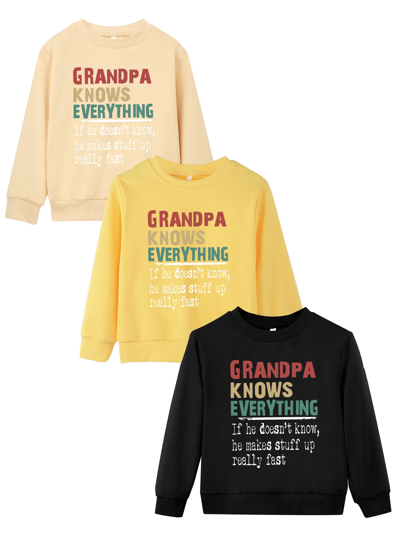 Pullover Sweatshirts Grandpa Knows Everything Print Long Sleeves Tops Trendy Crewneck Child Boy Girl Warm Hoodies