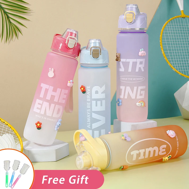 

Summer Sport Fitness Cup Portable Straw Kettle New Travel Mug With Scale 1L Gradient Water Bottle Large Capacity Plastic Tumbler