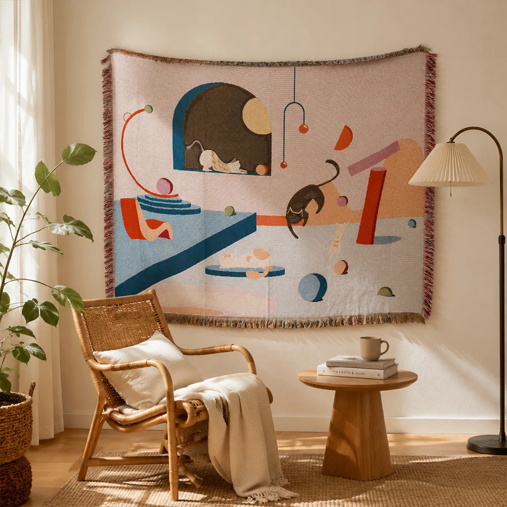 Abstract Aesthetic Four Seasons Sofa Blanket Tapestry Home Decor Dust Cover Cartoon Bed Cover Thread Blanket for Camping