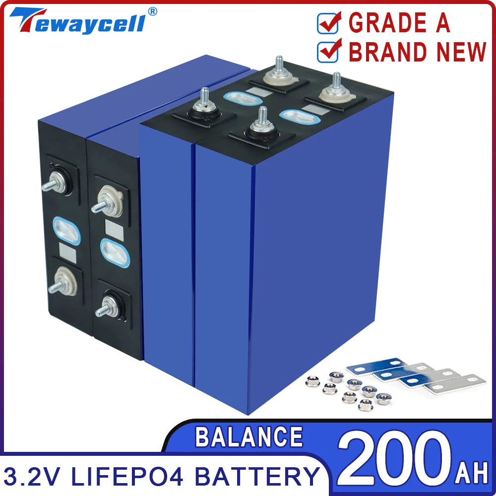 Batería recargable Lifepo4 de 200Ah, pila de 3,2 V, Grado A, celdas prismáticas de fosfato de hierro y litio para inversor Solar RV