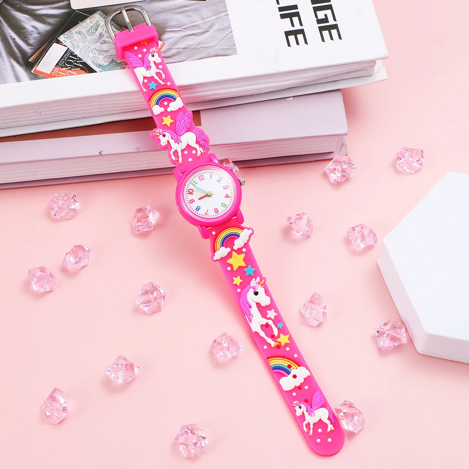 1Set Pink Watch Unicorn Bracelet Set Digital Watch Beaded Fashion Gift Unicorn Bracelet Wristwatch