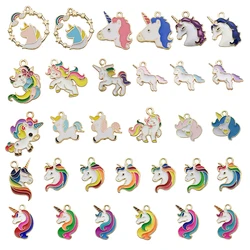 30Pcs/Lot Enamel Cute Rainbow Unicorn Exquisite Charms For DIY Jewelry Making Handmade Earrings Bracelet Necklace Accessories