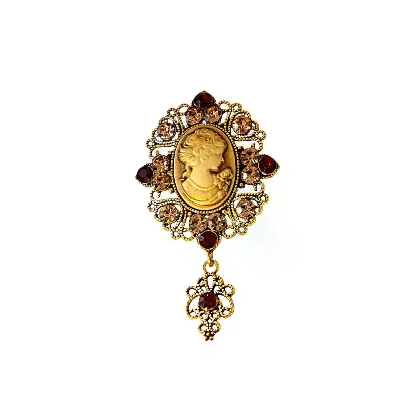 Retro Style Medieval Beauty Head Brooch Exquisite Hollow Out Alloy Embossed Pin Men Women Clothing Accessories Gift