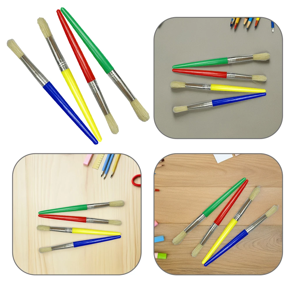 

4Pcs Kids Painting Brush Set Durable Plastic Handle Metal Tube Children's Paint Brushes for Beginner Watercolor Practice Easy