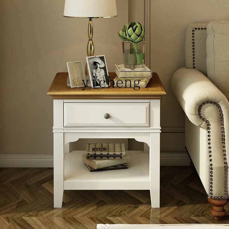 Small Coffee Table White Pastoral Country Sofa Small Side Mediterranean Small Square Table Solid Wood Telephone Tablen2
