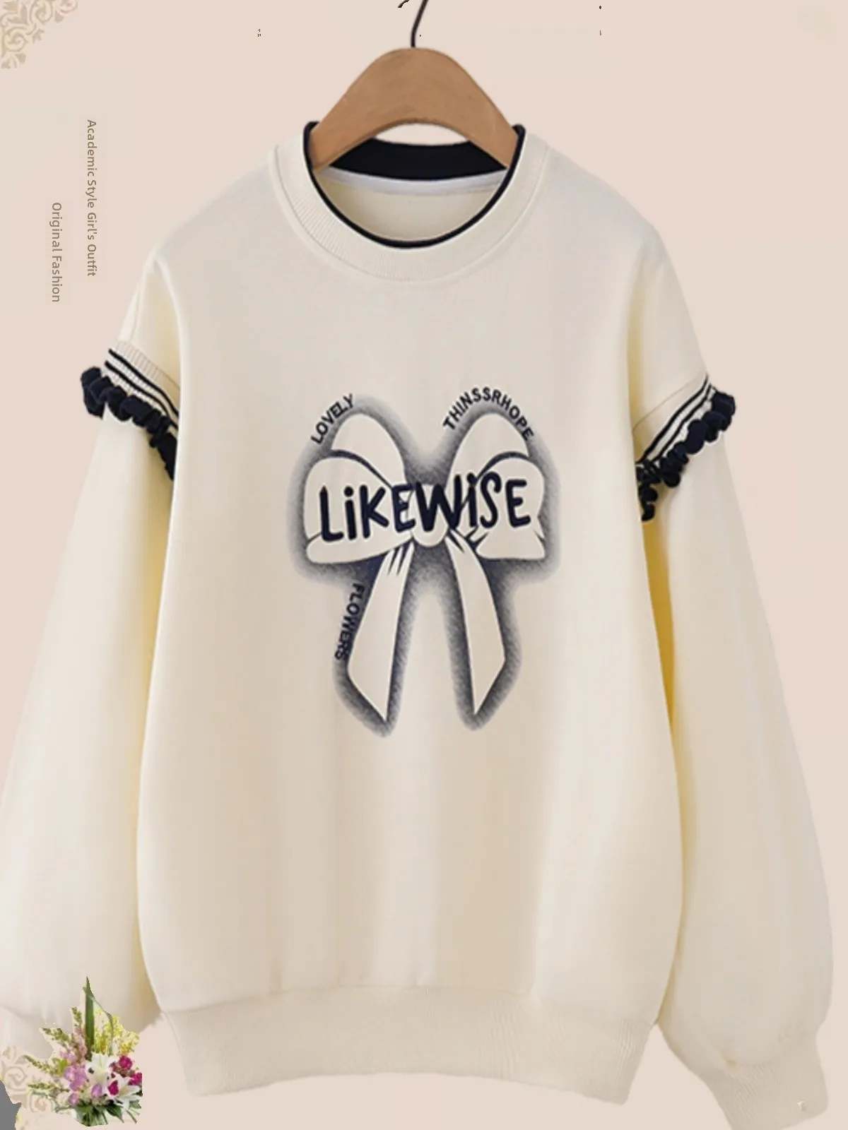 

Fashionable Sweatshirt Autumn Wear for Middle School Girls Casual round Neck Long Sleeve Printed Stitched Spliced Korean Style