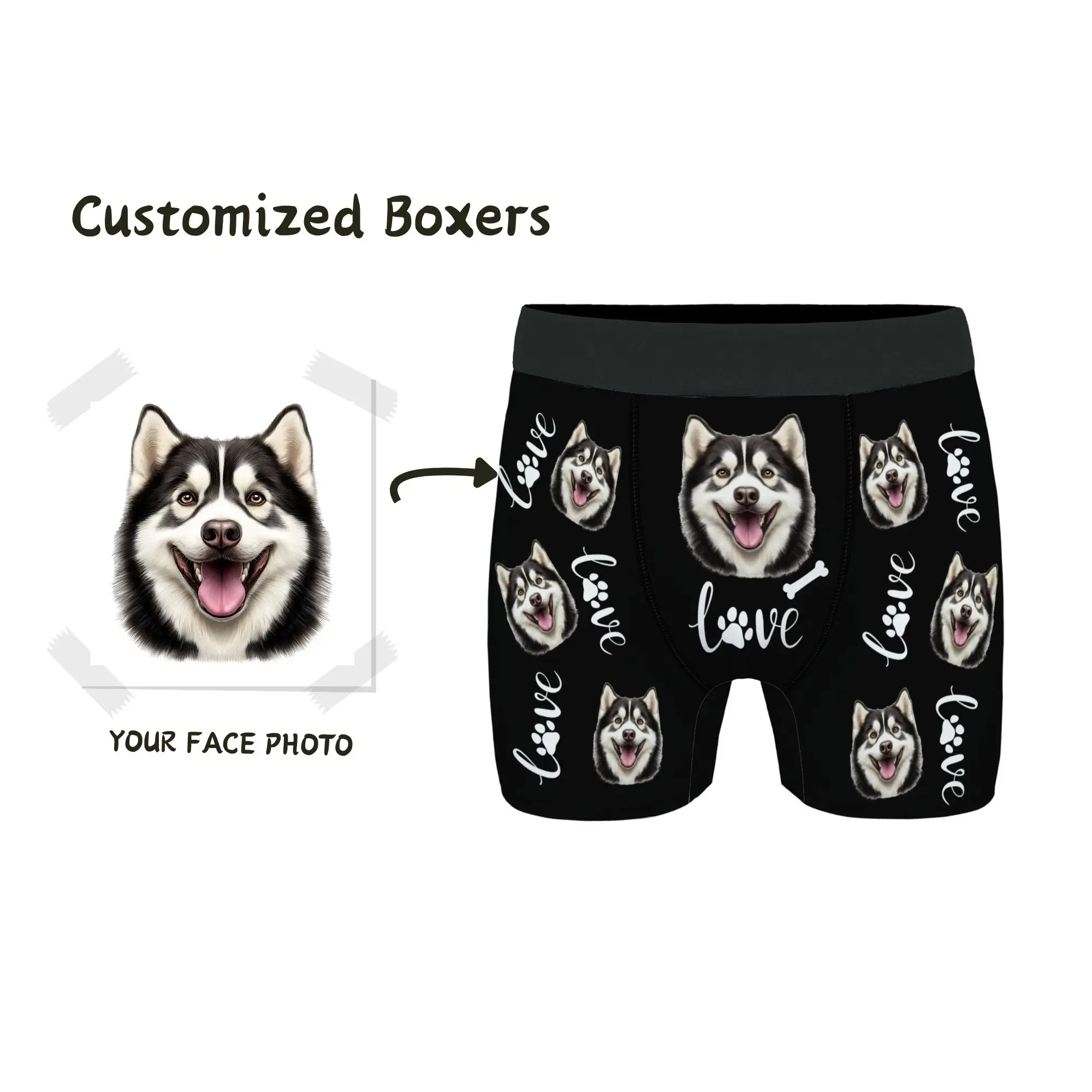 

Очаровательные трусы-боксеры «Собака, папа навсегда», черные трусы-боксеры «любовь» и принт лапы, сладкий подарок для любителей собак, парня, мужа