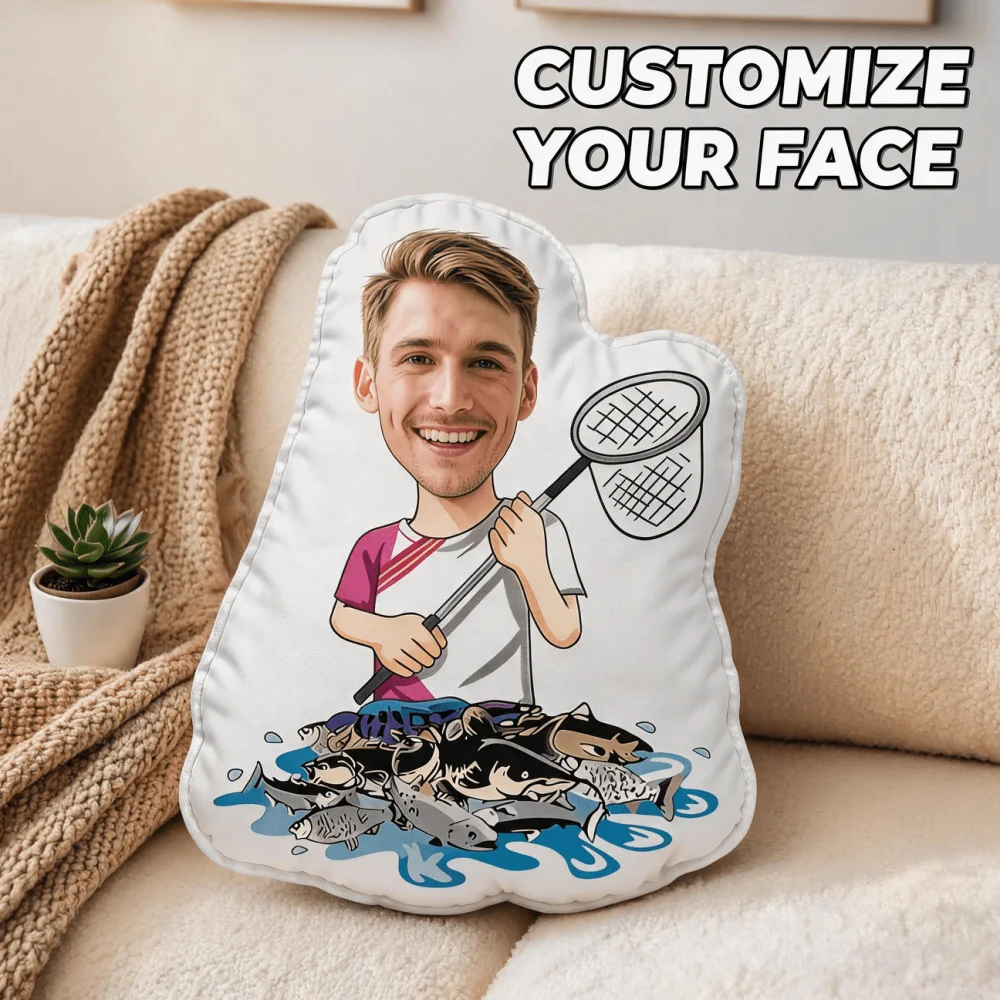 1Pc Personalized Custom Photo Fisherman Image Throw Pillow, Double-Sided Design, Soft Plush Cushion with Insert, Perfect Gift