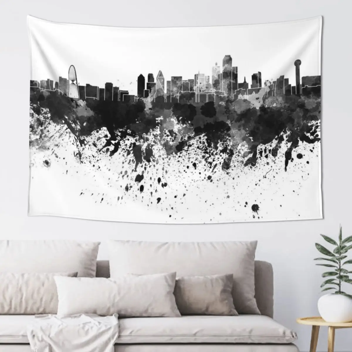 Dallas skyline in black watercolor Tapestry On The Wall Room Design Home Decoration Accessories Wall Decor Hanging Tapestry