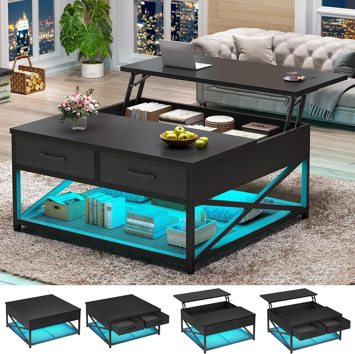 

31.5" Lift Top Coffee Table with Storage, Square Coffee Tables for Living Room, Coffee Table with 2 Fabric Drawers & Large Stor