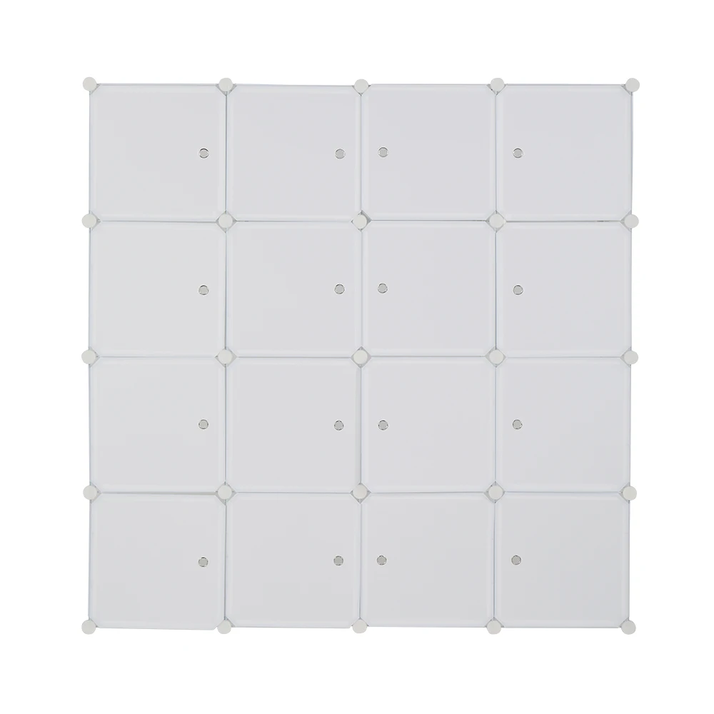 16 Cube Organizer Stackable Plastic Cube Storage Shelves Design Multipurpose Modular Closet Cabinet with 3 Hanging Rod White