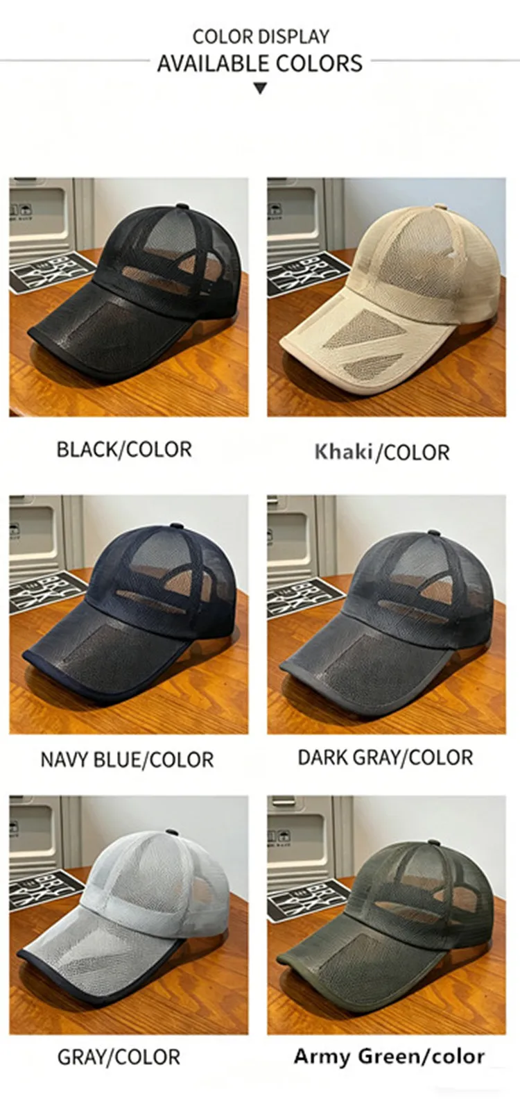 Sommer-Baseballkappe mit Hohlem Rand und Atmungsaktivem Vollnetz, Unisex, Verstellbarer Sonnenhut für Outdoor-Aktivitäten – Detail 2