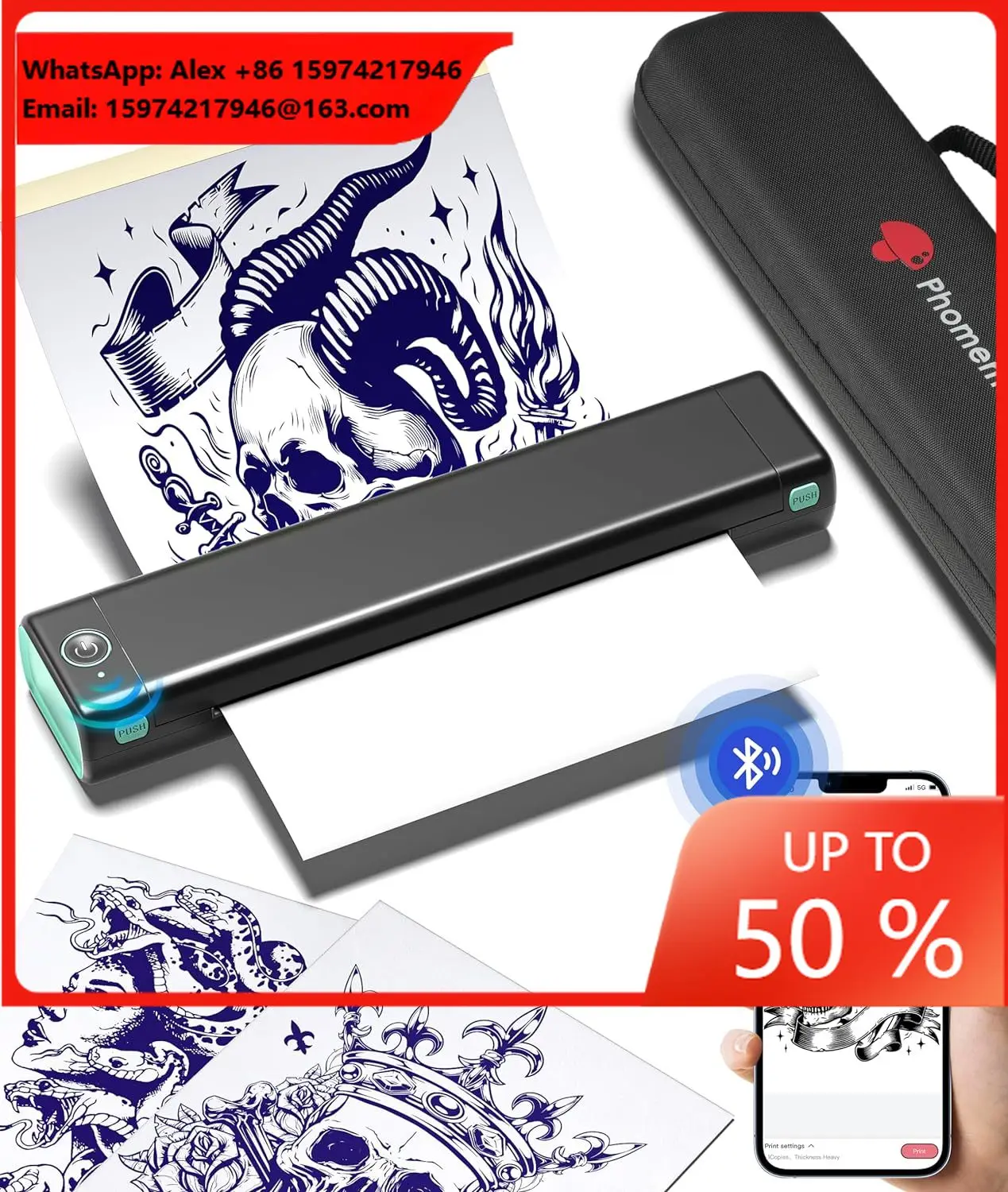 Phomemo M08F Hand Printer Portable Handheld A4 Printer Wireless Printer Support A4 Thermal Paper