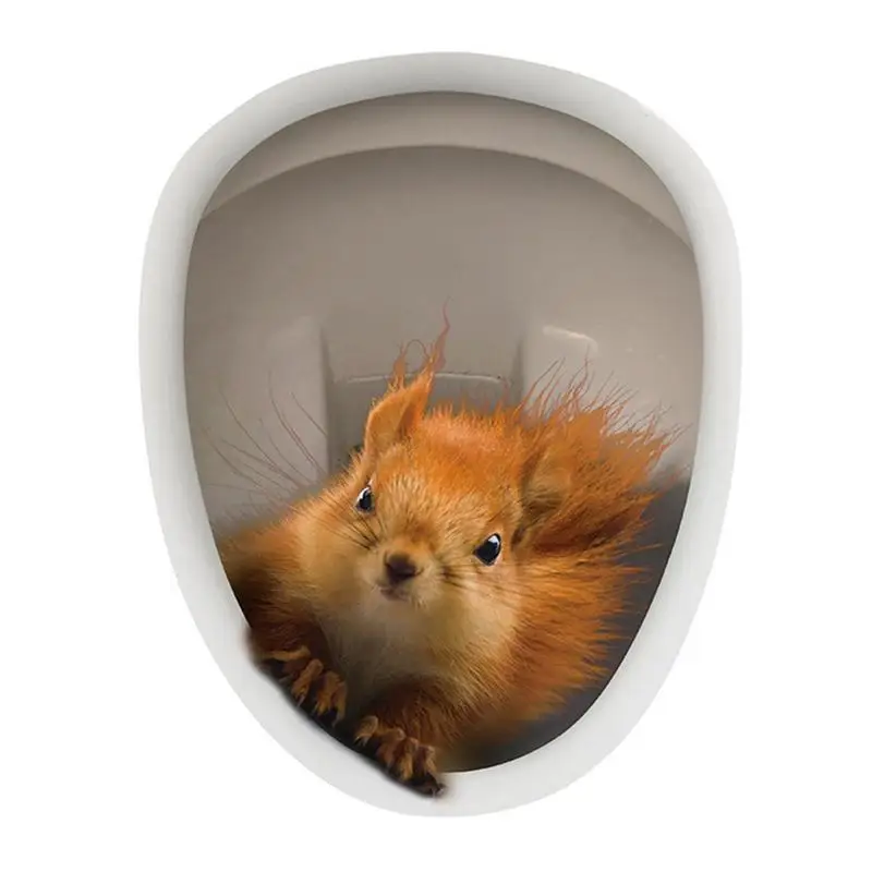 Squirrel Toilet Sticker Creative Cute Squirrel Wall Sticker Water Resistant Toilet Lid Sticker Bathroom Toilet Decoration