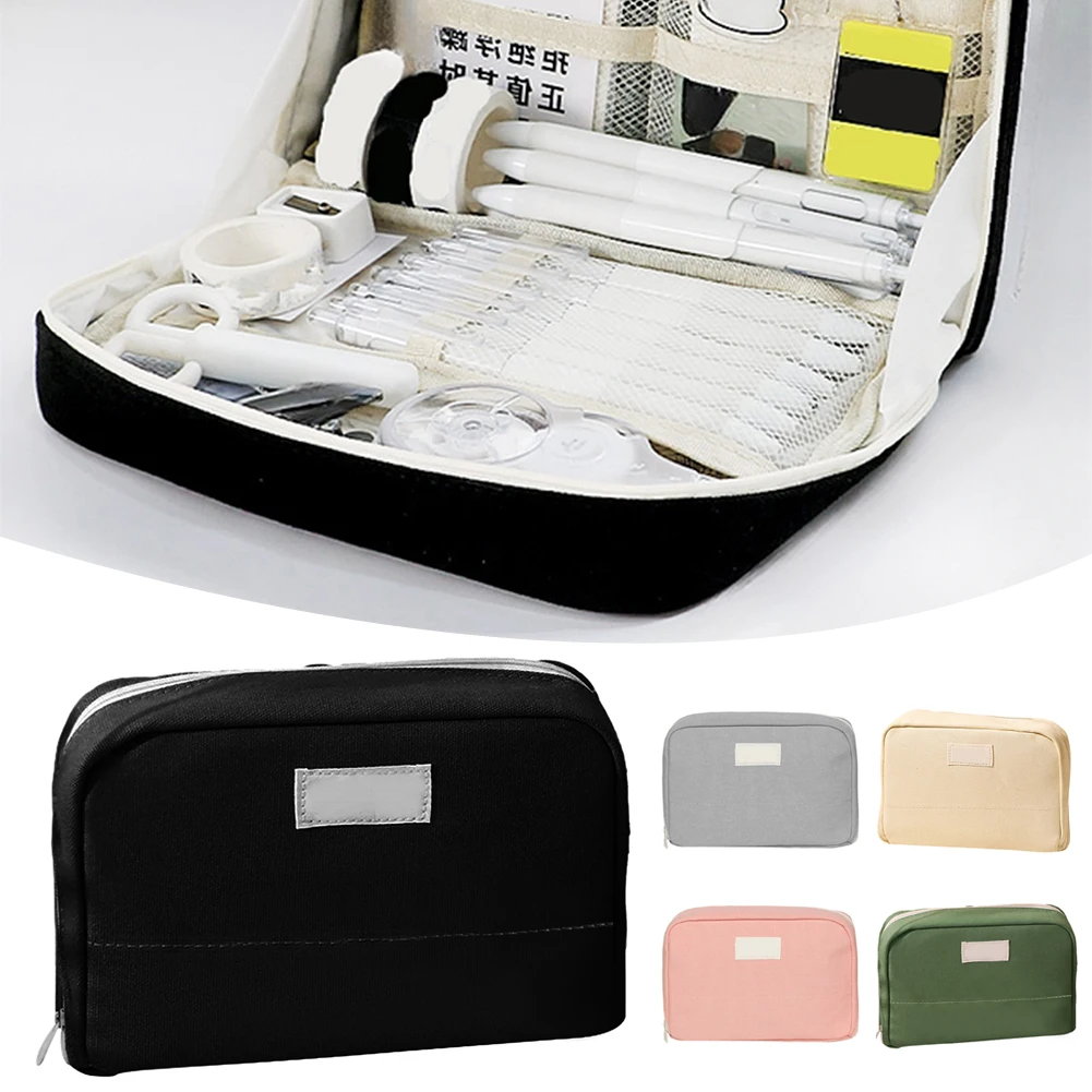 Solid-Color Multi Inner Layer Pencil Case Large Capacity Stationery Storage Bag For Adult Children