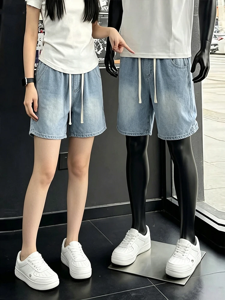 

Summer Men's Shorts Casual Loose Fit Light Colored American Style Straight Leg Jeans Teenagers' Everyday Five-Quarter Length