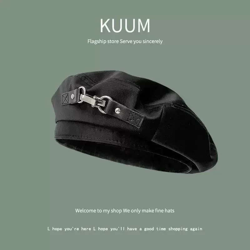 قبعة سوداء عصرية مع سلسلة معدنية - قبعة مترهلة ناعمة وخفيفة الوزن وقابلة للتعديل للنساء والرجال، كاجوال للنزهات والحفلات والمواعيد والمقهى