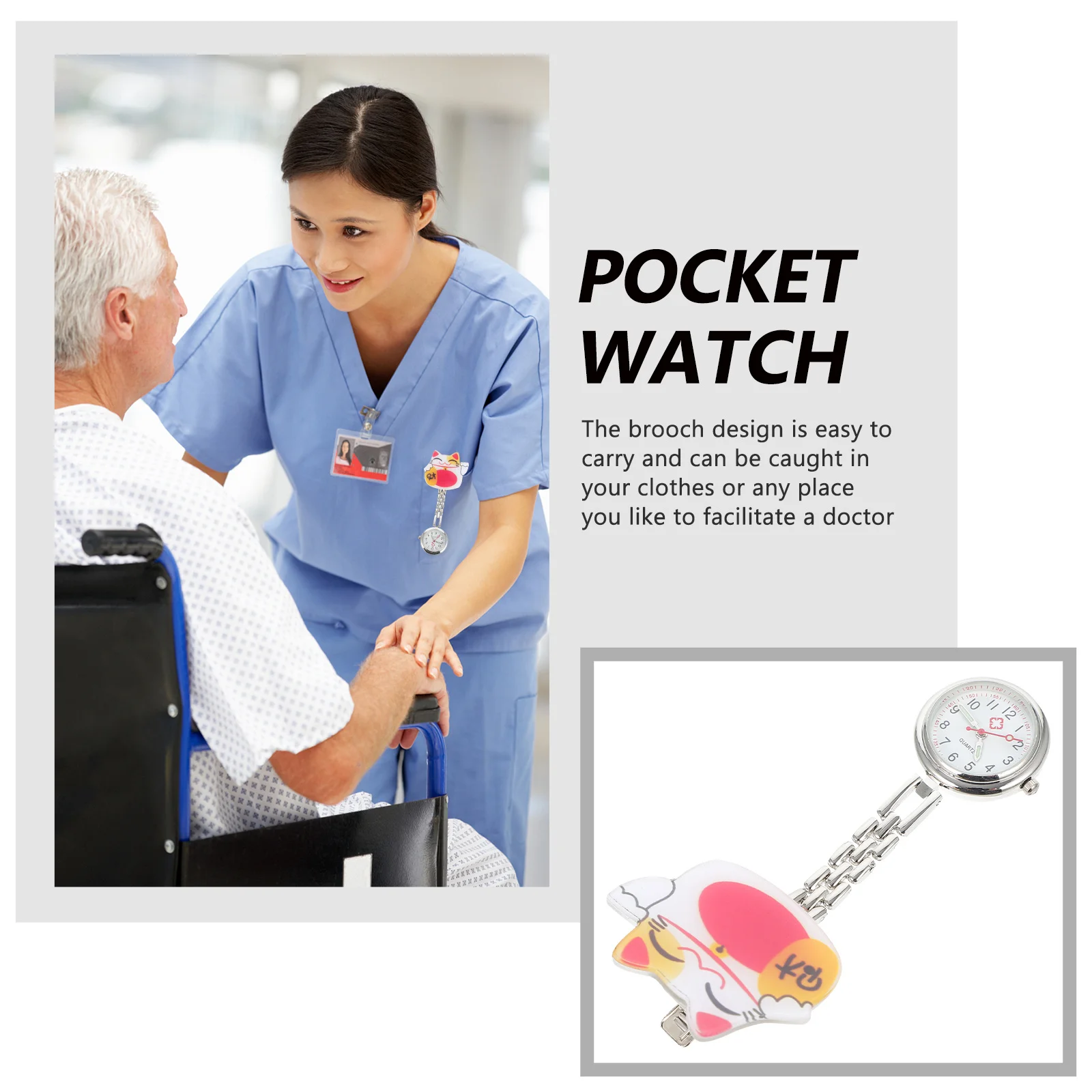 

1 set Cartoon Pocket Fortune Cat Design Nursing Chest Watch For Doctor Nurse Student Hospital Staff Gift Plastic Hanging Timing